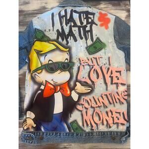 Richie Rich I Hate Math But I Love Counting Money Denim Jacket Size Medium